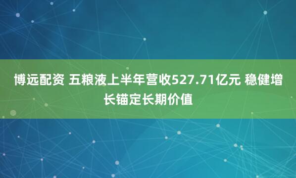 博远配资 五粮液上半年营收527.71亿元 稳健增长锚定长期价值